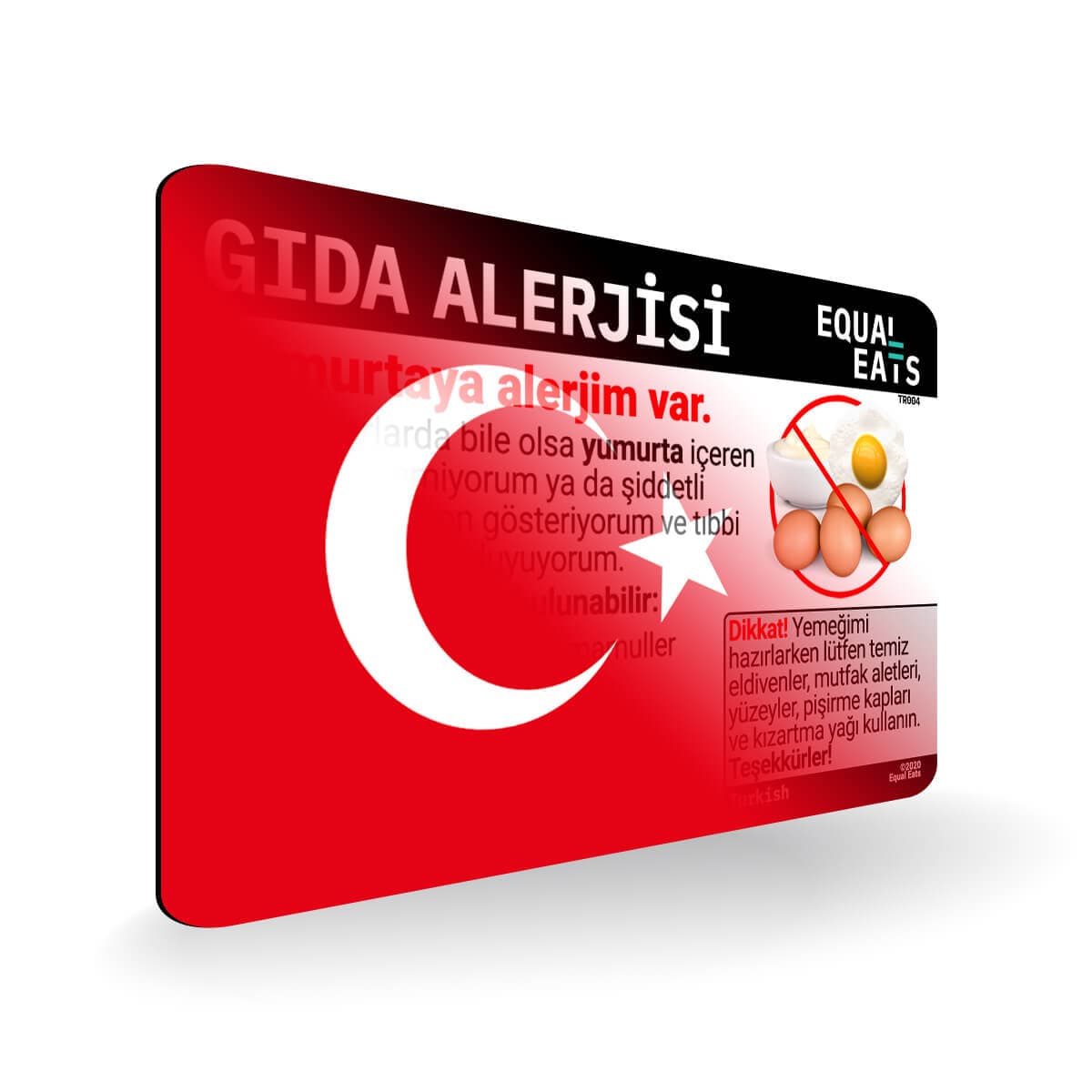 Egg Allergy in Turkish. Egg Allergy Card for Turkey