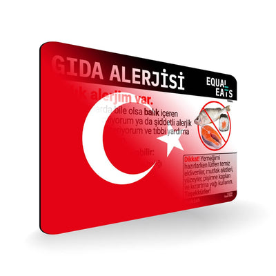 Fish Allergy in Turkish. Fish Allergy Card for Turkey