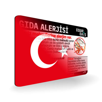 Seafood Allergy in Turkish. Seafood Allergy Card for Turkey