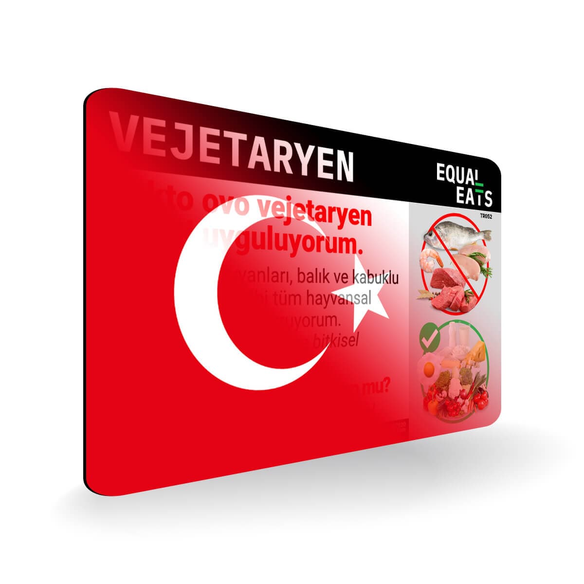 Lacto Ovo Vegetarian Diet in Turkish. Vegetarian Card for Turkey