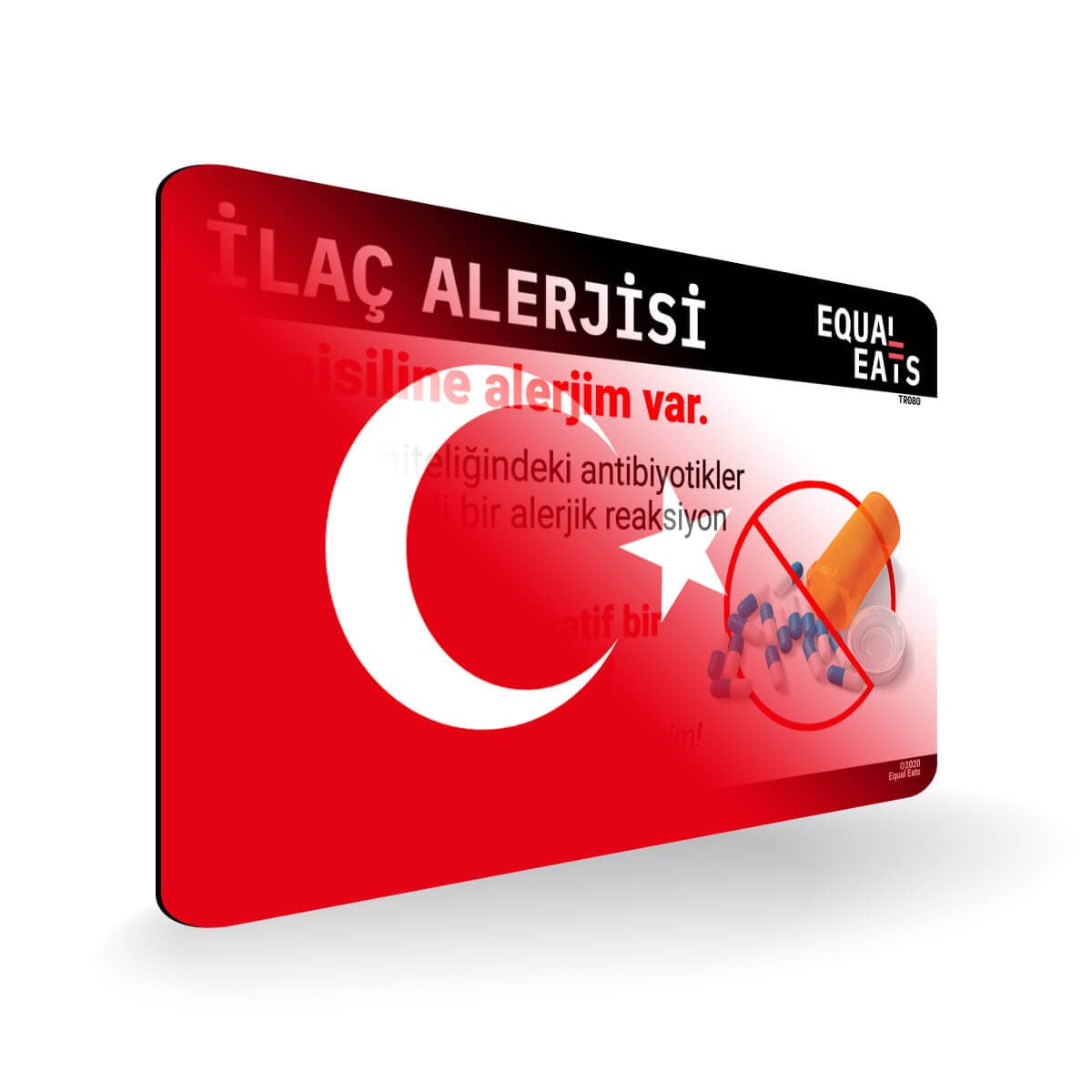 Penicillin Allergy in Turkish. Penicillin medical ID Card for Turkey