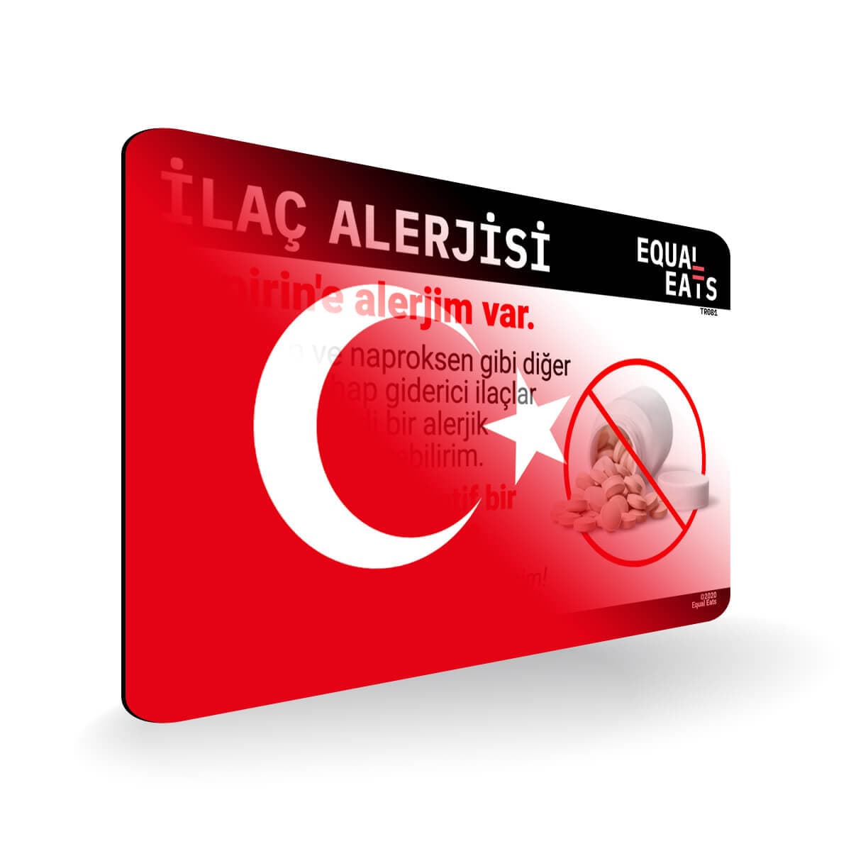 Aspirin Allergy in Turkish. Aspirin medical I.D. Card for Turkey