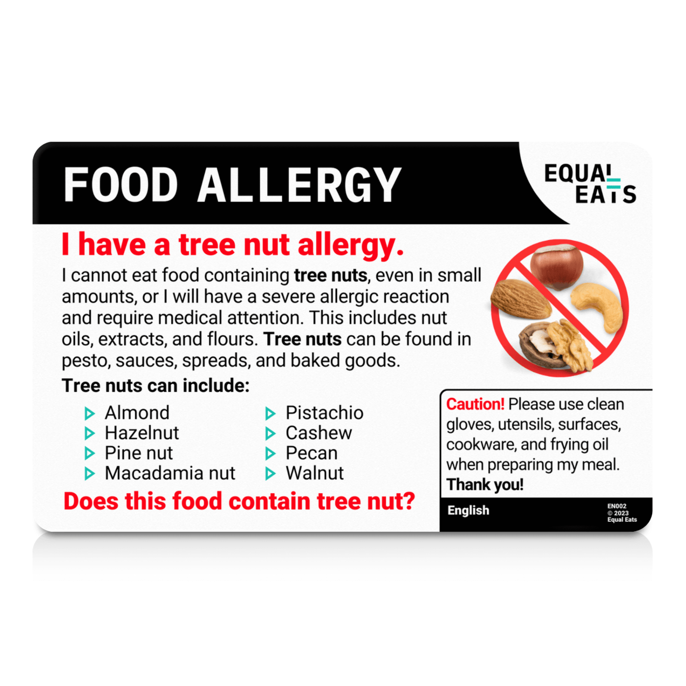 Swahili Tree Nut Allergy Card