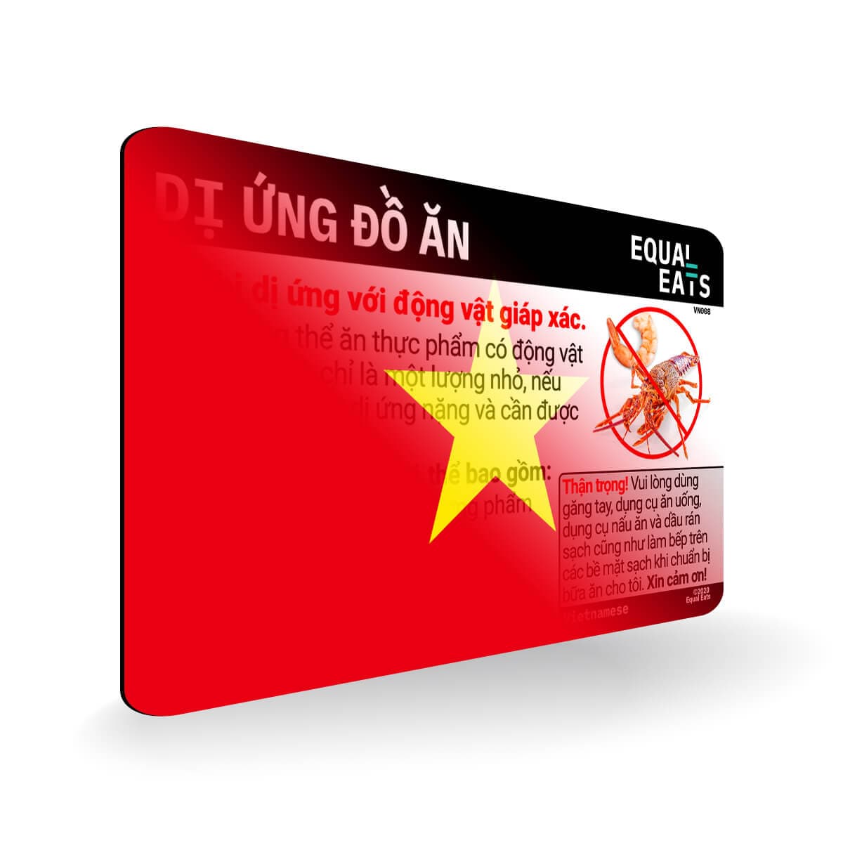 Crustacean Allergy in Vietnamese. Crustacean Allergy Card for Vietnam