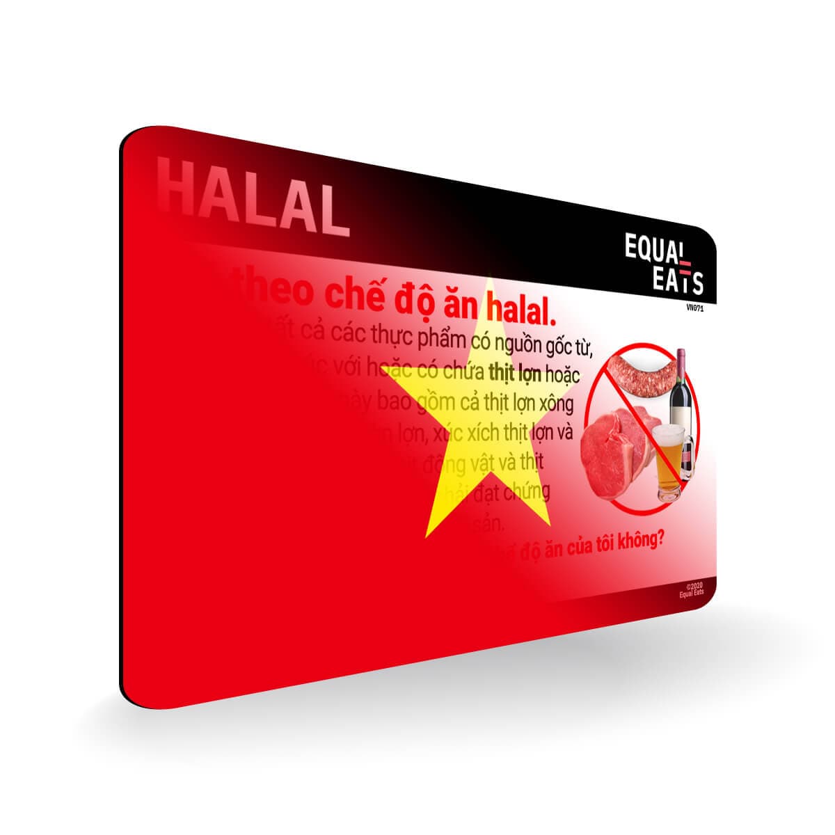 Halal Diet in Vietnamese. Halal Food Card for Vietnam