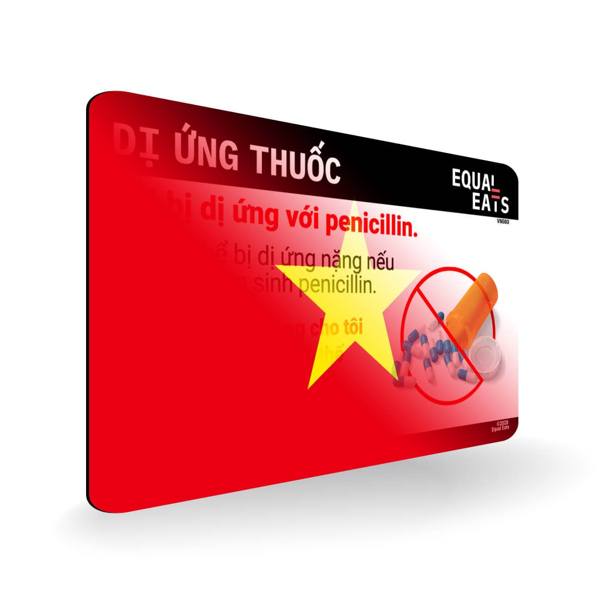 Penicillin Allergy in Vietnamese. Penicillin medical ID Card for Vietnam