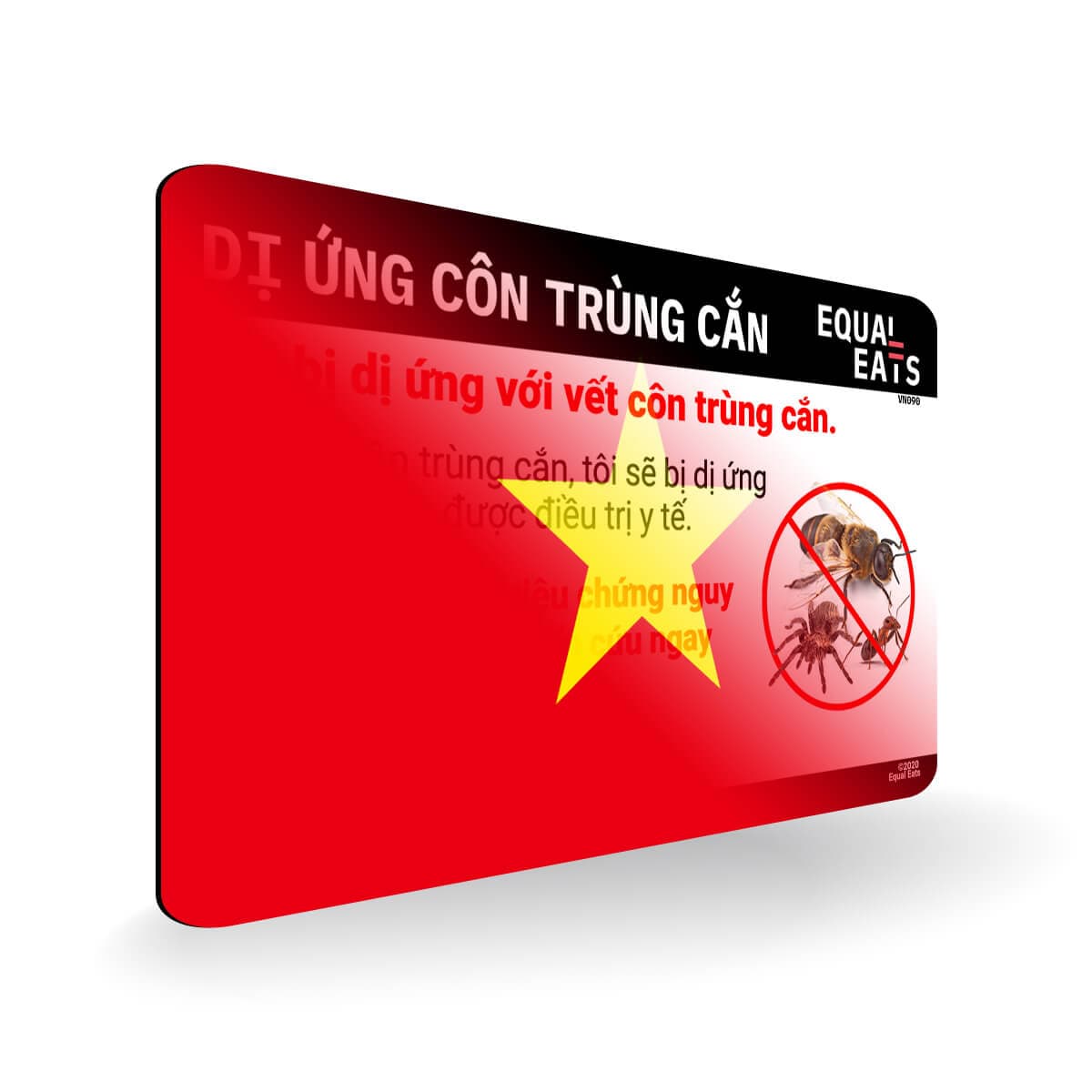 Insect Sting Allergy in Vietnamese. Bee Sting Allergy Card for Vietnam