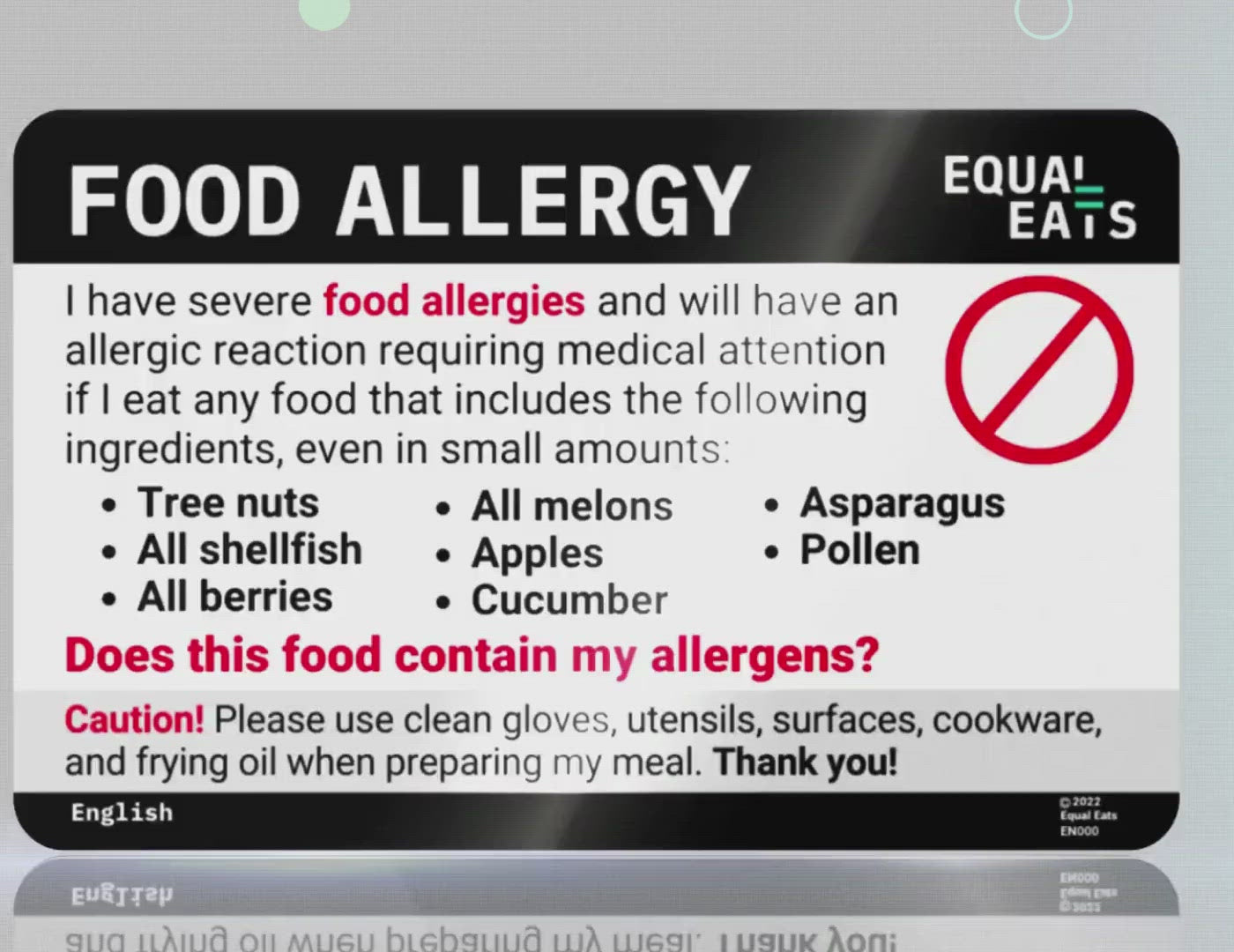 Customized Food Allergy Card for Travel