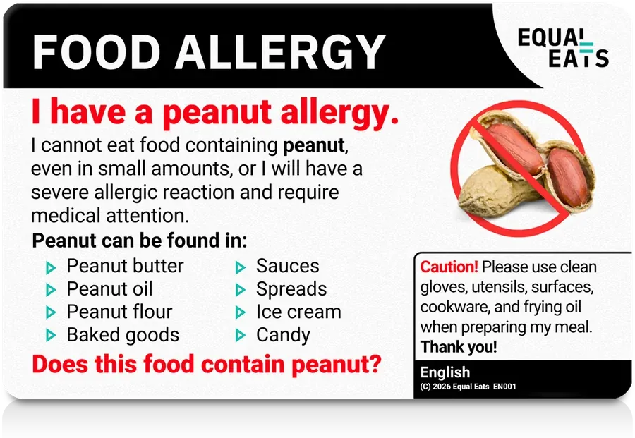 Peanut Allergy plastic translation card